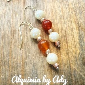 Carnelian and pearls vintage style earrings